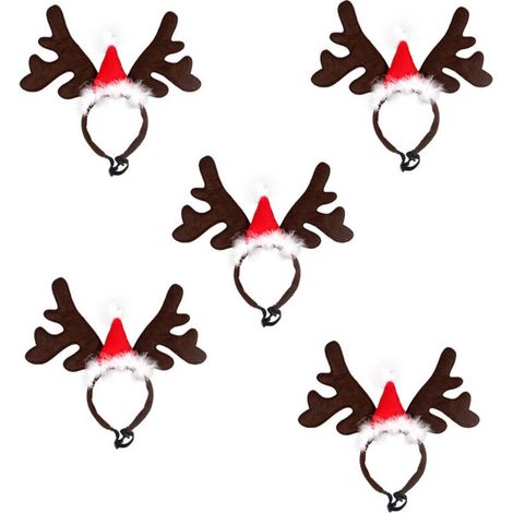 Christmas headband, reindeer antler Christmas costume for humans, dogs and cats, adjustable reindeer headdress with Christmas hat, Christmas gift (1/4)