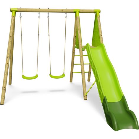 Balançoire en bois 2,30 m Topwood LUMI VERT - 4 enfants