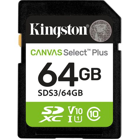 Kingston Technology 64GB SDXC Canvas Select Plus Gen3 100MB/s C10 UHS-I U1 V10 (1/4)