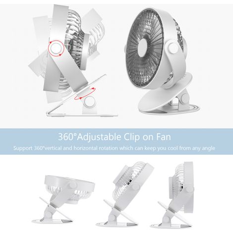 Ventilateur à pince orientable à 360° avec veilleuse LED, 5 vitesses, USB, ventilateur de bureau personnel multifonction portable pour la maison, la chambre ou le bureau. (1/5)