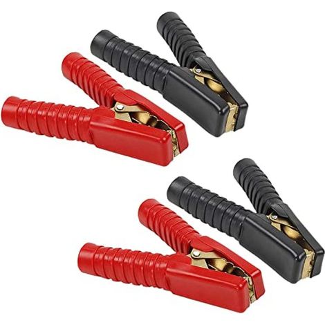 Pinces de démarrage de batterie en cuivre pur 100 A, pinces crocodiles isolées de 90 mm, lot de 4 (2 rouges et 2 noires) pour le démarrage de voiture et les connexions de batterie automobile. (1/5)