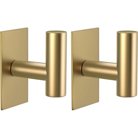 Juego de 2 ganchos de pared para toallas, con adhesivo resistente e impermeable para colgar abrigos, ropa y en armarios de cocina (dorado). (1/4)