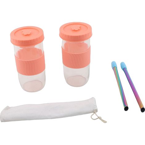 Lot de 2 gobelets réutilisables pour thé au lait avec couvercles et pailles, 710 ml (24 oz), à large ouverture, pour café, smoothies et jus de fruits (rose). (1/4)