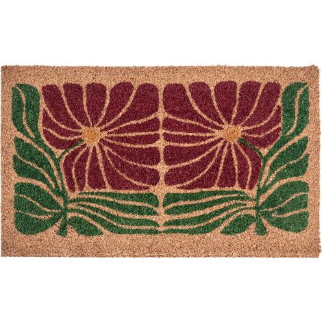 Felpudo de fibra de coco antideslizante 45 x 75 cm con dorso de PVC motivo floral multicolor Tanalian