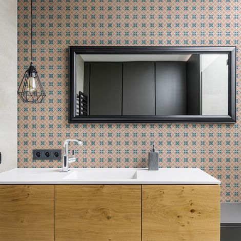 Sticker Mural Carrelage adhésif Cuisine Salle de Bain - 24 STICKERS CARREAUX DE CIMENT AZULEJOS HELIO - 24stickers15x15cm (1/5)