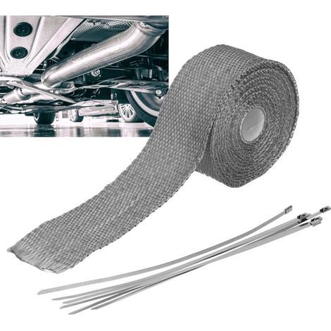 Ruban Isolant Thermique Moto 5M, Bande Thermique Echappement avec 6 Collier de Serrage Inox,gris (1/5)