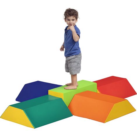 Lot de 5 blocs en mousse multicolores pour enfant de 12 à 36 mois, construction et éveil 48x19x48 cm, jeu design ludique pour motricité pratique et sécurisé