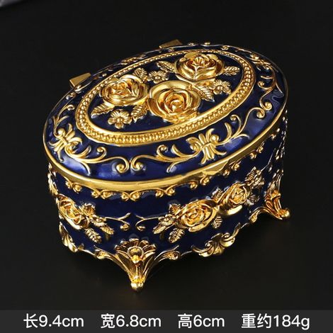 Boîte à bijoux rétro européenne créative en métal (dorée et bleue) (1/3)