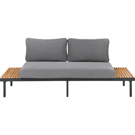 2 Seater Garden Sofa Light Acacia Wood Dark Grey Cushions Padding Slatted Design Outdoor Patio Modern Style FIVIZZANO (1/5)