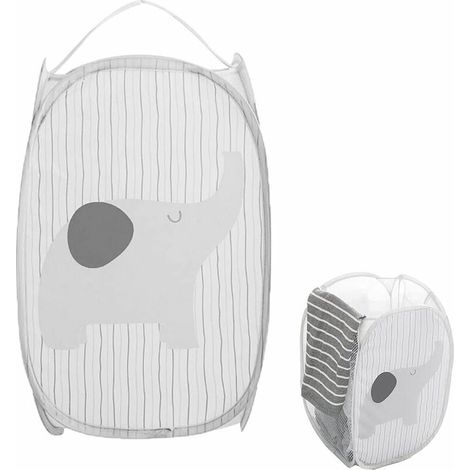 Dirty Clothes Storage Basket, Collapsible Laundry Basket, Portable Mesh Laundry Basket, Can Be Used for Clothes, Toys (Gray Elephant) (1/5)