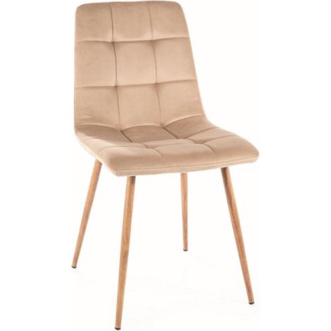 Chaise design chêne & velours beige Frigg (1/3)