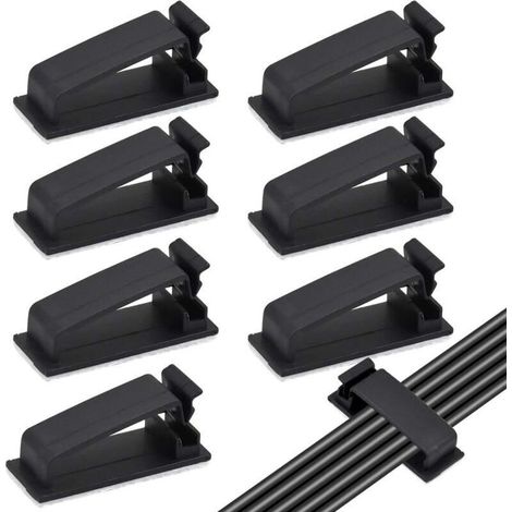 50PCS Noir Clips Câbles Adhésifs, Rangement de Câbles, Gestion de Câble pour Organiseur de Fils Electriques pour câbles Ethernet TV, Chargeur, Voiture, PC, Bureau, Maison, Cordon Électrique- (1/4)