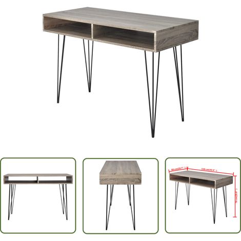 The Living Store Bureau avec 2 compartiments Gris - Bureau - Meubles De Bureau - Bureau Design - Bureau Compact - Bureau Multifonction (1/4)