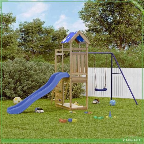 Aire de jeux d'extérieur - 3279144 - Bois de pin imprégné - Toboggan ondulé bleu - Balançoire incluse (1/5)