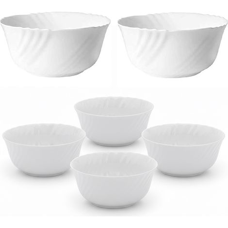 Set 6 Insalatiere in Vetro Opale Bianco 23cm Impilabili Resistenti per Insalata Primi Piatti e Buffet Design Vintage Shabby Chic Lavabili in Lavastoviglie e Uso Microonde