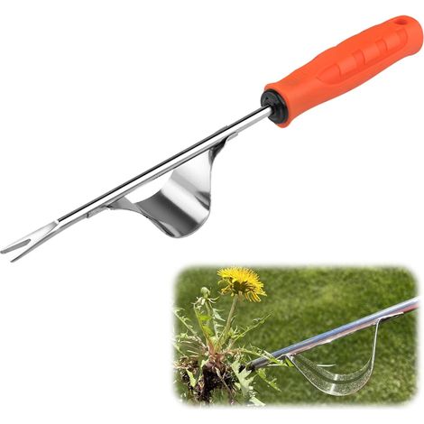 Désherbeur en acier inoxydable, extracteur de pissenlit avec poignée, désherbeur avec manche en bois, râteau à gazon, outil de désherbage de jardin (1/5)