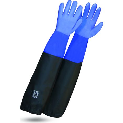 Guanti ROSTAING WETPRO - Paia di guanti da lavoro impermeabili - Per la manutenzione di laghetti, pozzi o acquari - Guanti protettivi lunghi e impermeabili di colore blu e nero - Utilizzati idraulici