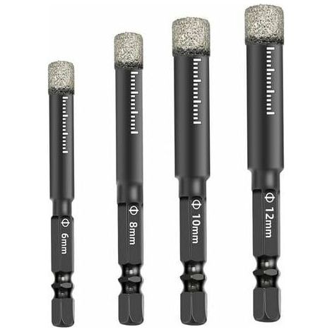 Lot de 4 Forets Mèches diamant pour Carrelage Céramique Grès Cérame Tuiles Verre Pierre. Mèches Diamantées Professionnelles Carreaux de Céramique Drill Bits Tool - 6mm 8mm 10mm 12mm (1/4)