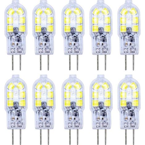 Paquete de 10 bombillas LED G4 de 2W, 12 LED SMD 2835, luz blanca fría, alta iluminación de 120LM, iluminación LED AC/DC12V [Clase energética A+] (1/5)