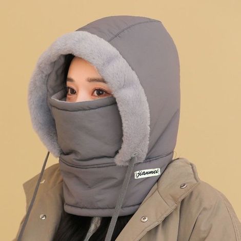 Pasamontañas de invierno de forro polar, ajustable con cordón, gorro multifuncional para esquí, ciclismo y actividades al aire libre, gris oscuro (1/5)
