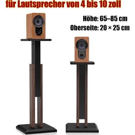 2 x Supports de Haut-Parleurs, 65-85 cm Hauteur Réglable, 20 kg Max, Supports de Sol en Bois pour Enceintes Satellites, Pieds d'enceintes Universels, Base Solide Anti-Vibration, Couleur Noyer