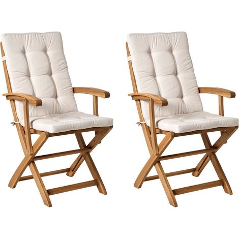 Set of 2 Garden Chairs with Cushions MAUI PREMIUM Acacia Wood Light Beige (1/5)
