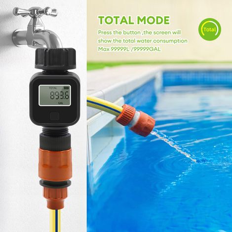 Misuratore di portata d'acqua per tubo da giardino - Misura il consumo d'acqua e la portata per tubi e rubinetti da 1,9 cm (1/4)
