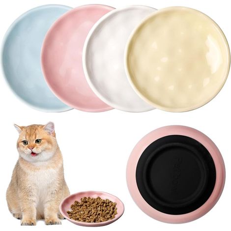 Lot de 4 gamelles pour chat en céramique avec fond en silicone antidérapant - Bac à litière plat pour chat - Diamètre 15 cm (1/5)