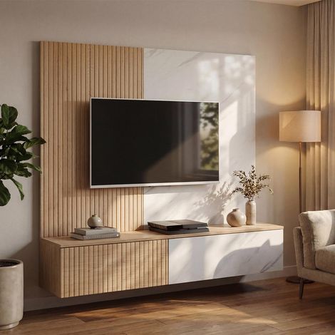 Ensemble Meuble TV "Kip" 160cm Blanc & Naturel