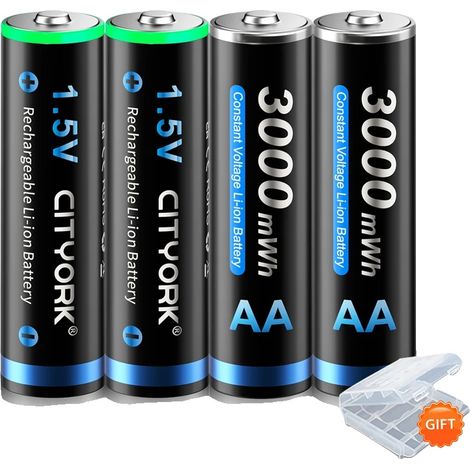 Batterie Rechargeable AA, Capacité de 3000mWh, Technologie Lithium-ion, 4PCS Pile AA (1/2)