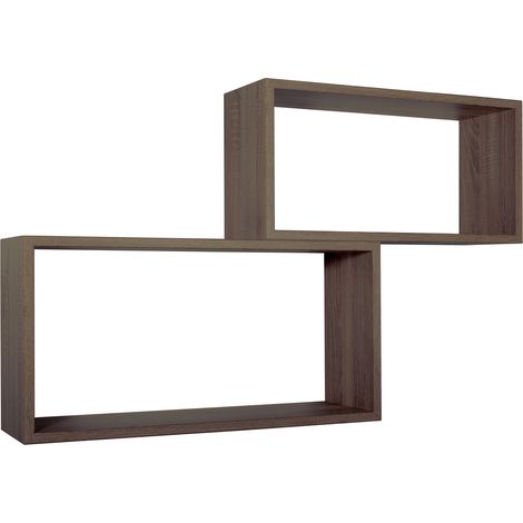 Set 2 Mensole Cubo da Parete Rettangolare in Fibra di Legno Bislungo Noce (1/5)