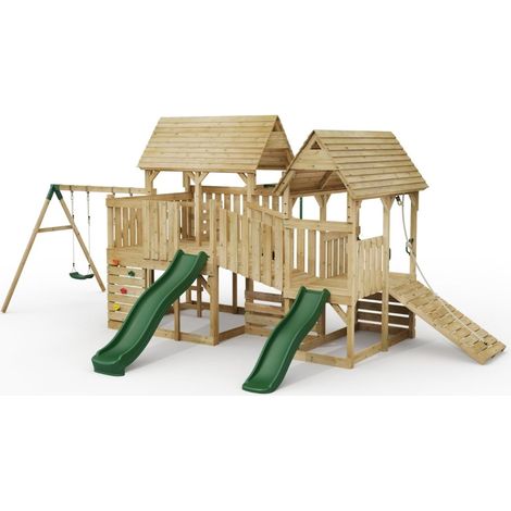 FarmPlay Hayloft and Mini Loft Climbing Frame with Double Swing, Bridge and Slides (1/5)
