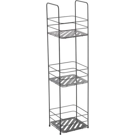 MSV – Etagère 3 niveaux en acier noir mat – Rangement salle de bain – Dimensions 16,5x15,5x63cm – Fixation murale incluse (1/3)