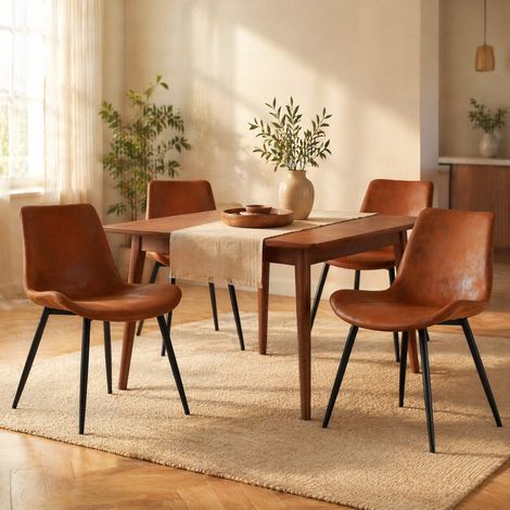 Pack de 4 sillas de comedor, tejido transpirable marrón, estructura metálica negra, 83 cm DESVIAE (1/5)