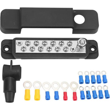 Bloc de Jonction de Batterie Bornier de Barre de Bus Bornier 12 V Bloc de Distribution de 12 Bornes 180 A Barre de Bus D'alimentation Marine avec 16 Bornes en Anneau pour (Le noir) (1/5)