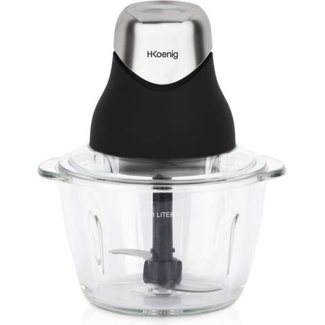 Mini hachoir électrique 320W – Lames en acier inoxydable – Bol en verre 1L – Capacité de hachage 500mL – Design noir mat chrome – Hkoenig