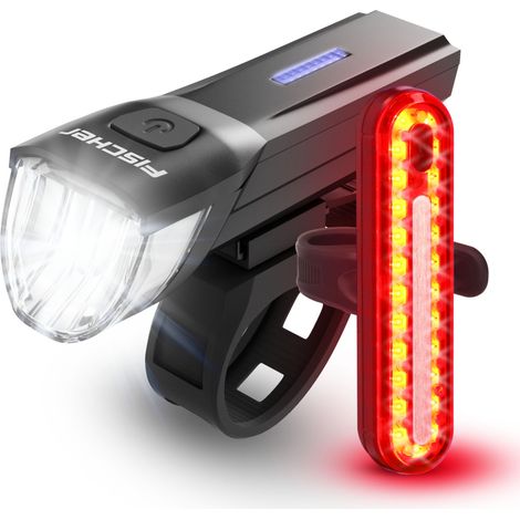 Fischer Akku Beleuchtungs-Set STOP 30/15 5-teilig – 30/15 Lux, Bremslicht, USB-C, StVZO, spritzwassergeschützt