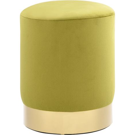Tabouret bas design velours vert anis et metal doré Sinza (1/4)