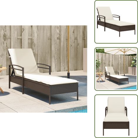 The Living Store Sonnenliege mit Auflage Braun 63x200x81 cm Poly Rattan - Gartenmöbel