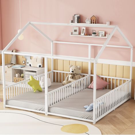 lit enfant lit double 90x200 avec barriere metal OKMYHOME