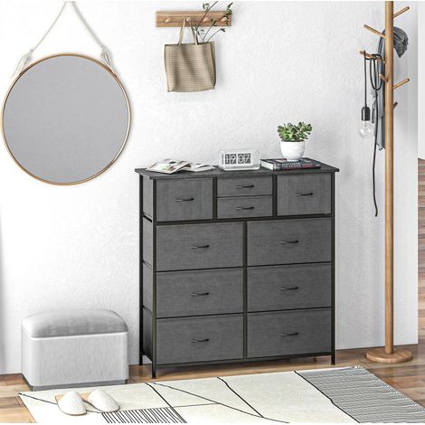 Cómoda de almacenaje con 10 cajones de tela y estructura de acero, 100 x 30 x 100 cm, negra OKMYHOME (1/5)