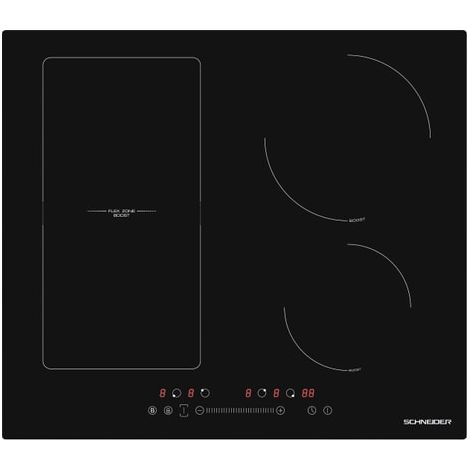 Schneider – Plaque induction 4 foyers – 1 zone flexible – 60 cm – 7400 W – Fonction maintien au chaud et minuterie 99 min (1/4)