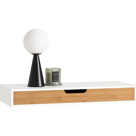 [JAMAIS UTILISE] Sobuy – Étagère murale avec tiroir suspendu – MDF et bambou – Dimensions 60 x 25 x 8 cm – Charge max 5 kg – Design moderne