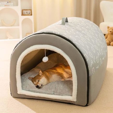 Niche 2 en 1 pour grand chien avec coussin doux et chaud anti-anxiété, cage apaisante pliable, amovible et lavable. (1/5)
