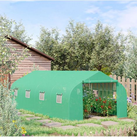 Invernadero de jardín para tomates 595x300x200 cm con lona verde y estructura de acero (1/5)