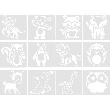 12 pochoirs d'animaux de dessin animé