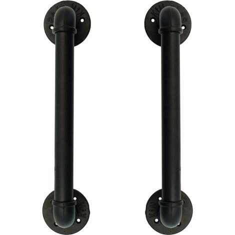 Ensemble de 2 Industriel Tuyau Poignée deTraction de Porte, Barre D'appui, Poignées de Porte de Grange,Antique Rustique En Fonte Pour Rampe, Noires,50 cm de Long L(32D,45L) - RWQuincaillerie de porte (1/5)