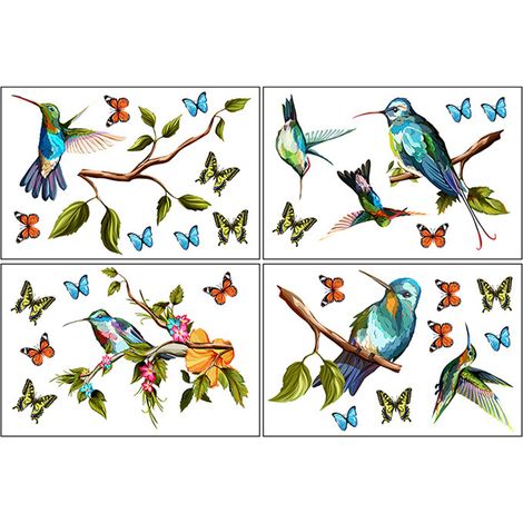 12 Stickers muraux colibris, PVC double face, motifs oiseaux et fleurs, repositionnables, décoration pour vitres salon chambre (1/5)