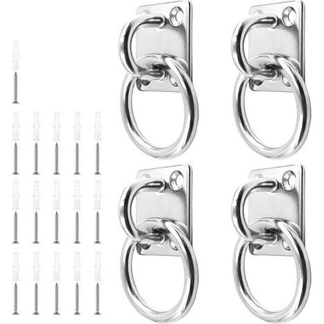 4 Pièces Anneau de Fixation, Acier Inoxydable Anneaux pour Chevaux, Œillet de 6 mm Anneau D'attache sur Plaque, Base carrée, avec Vis et Tube de Diffusion, Adapté Poteaux en Bois, Murs Pleins (1/5)