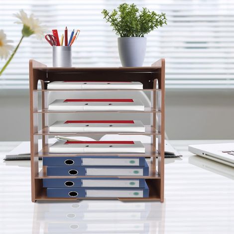 Organizer da scrivania a 7 livelli, in legno, organizer per lettere, formato A4, scomparto per carta, per ufficio, casa, ufficio, scuola (1/5)